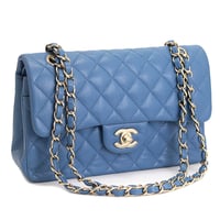 CHANEL Classic 23 Small Double Flap Bag Quilted Caviar Blue ＃69282