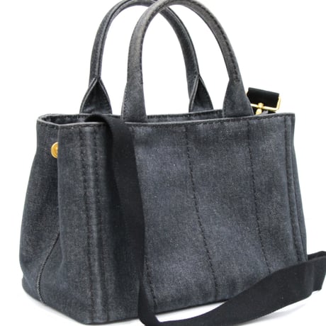 PRADA Mini Canapa Handbag Denim Black 1BG439 #75041