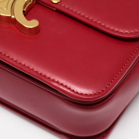 CELINE Teen Triomphe Shoulder Bag Calf Leather Red #74419