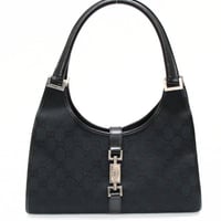 GUCCI Medium Jackie Bardot Hobo Bag GG Canvas Leather Black #74585