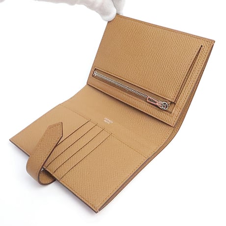 HERMES Bearn Compact Wallet Veau Epsom Leather Biscuit #19317