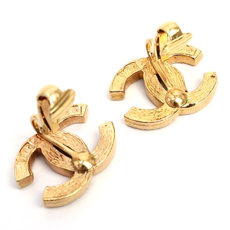 CHANEL CC Logo Motif Clip-on Earrings Crystal Gold-toned #18828