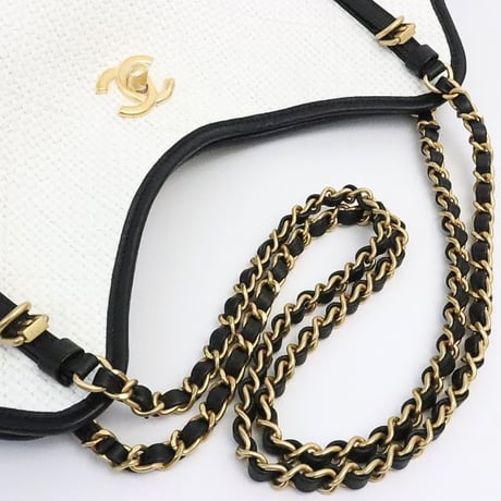 CHANEL Maxi Shopping Bag Raffia Calfskin White #19251