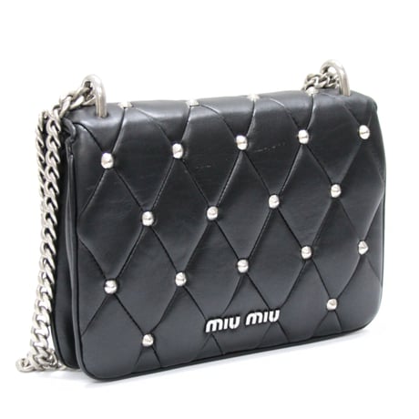 Miu Miu Matelasse Flap Shoulder Bag Studded Leather Black #74629