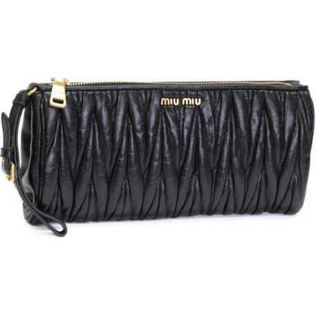 Miu Miu Matelasse Wrislet Clutch Bag Leather Black #74638