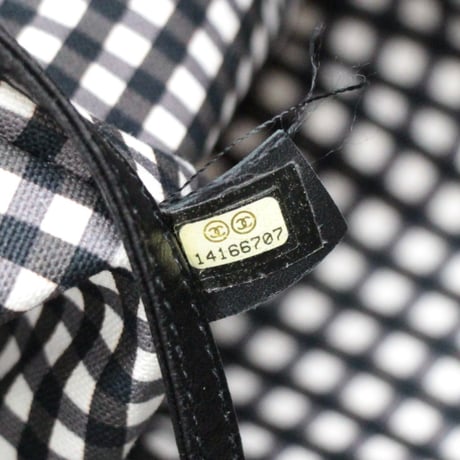 CHANEL Cruise Line Tote Bag Gingham Printed Canvas Black White #74316