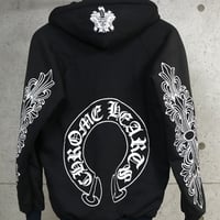 Chrome Hearts Vintage Thermal Lined Floral Cross Sleeve Zip Hoodie #31211
