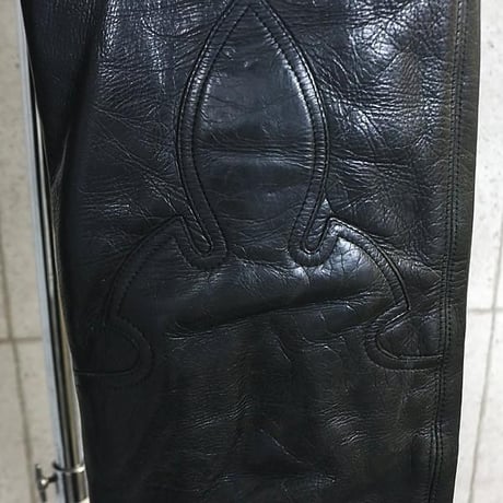 Chrome Hearts Fleur Knee Leather Pants with Cross Patch #102433