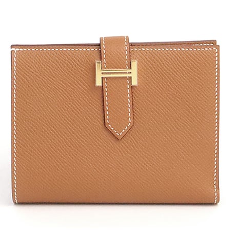 HERMES Bearn Compact Wallet Veau Epsom Leather Gold #19315