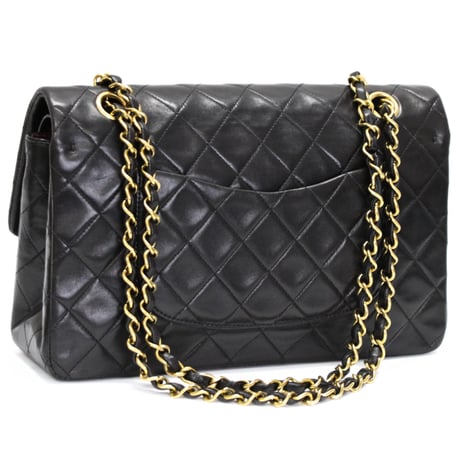 CHANEL Classic 25 Medium Double Flap Bag Quilted Lambskin Black #75011
