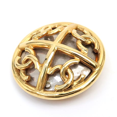 CHANEL CC Logo Button Pin Brooch Gold-toned 93P＃18081