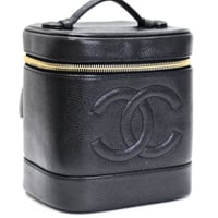 CHANEL CC Logo Vanity Bag Caviar Black #74788
