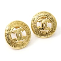 CHANEL CC Logo Button Clip-on Earrings Gold-toned #19421