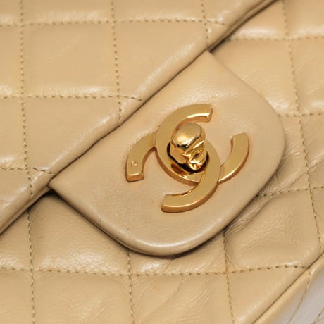 CHANEL Classic 25 Medium Double Flap Bag Quilted Lambskin Beige ＃74712