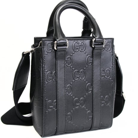 GUCCI Mini Tote Bag GG Embossed Leather Black #72929