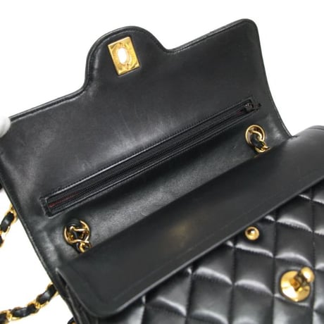 CHANEL Classic 23 Small Double Flap Bag Quilted Lambskin Black ＃74984