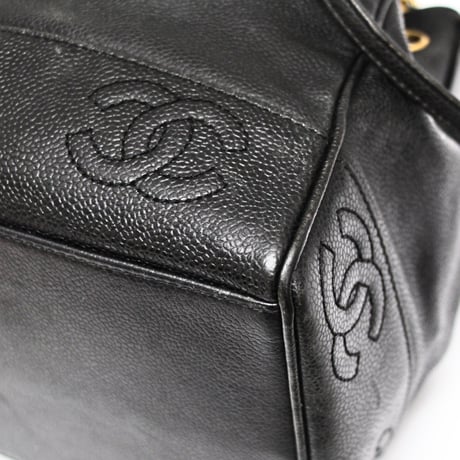 CHANEL CC Logo Drawstring Bucket Bag Caviar Black #74708
