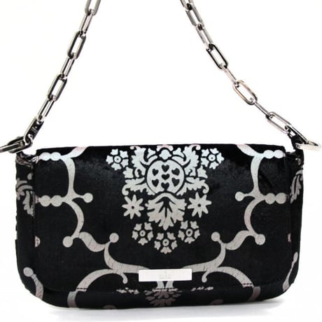 GUCCI Mini Flap Bag with Chain Velvet Paisley Black #74794