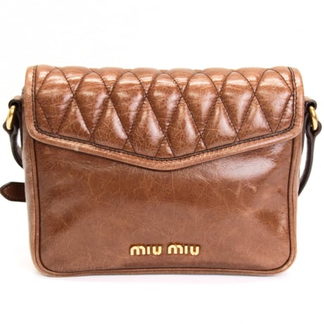 Miu Miu Mini Matelasse Flap Shoulder Bag Leather Brown #74969