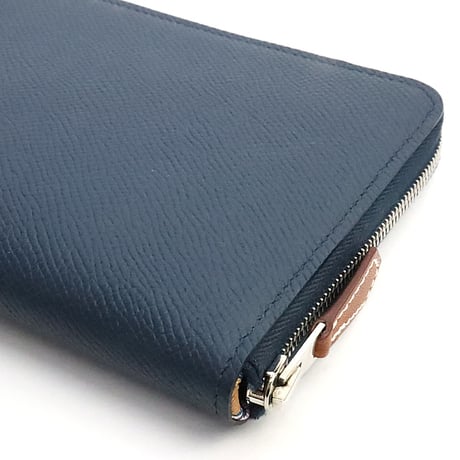 HERMES Azap Long Silk'In Wallet Epsom Leather Blue de Prusse #19110