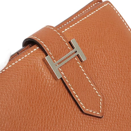 HERMES Bearn Compact Wallet Epsom Leather Cognac #19413