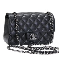 CHANEL Mini Rectangular Flap Bag Quilted Lambskin Black #75033