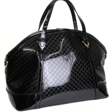 GUCCI Nice Top Handle Bag Microguccissima Patent Leather Black #74110