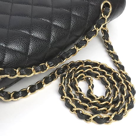 CHANEL Classic 25 Medium Double Flap Bag Quilted Caviar Black ＃75274