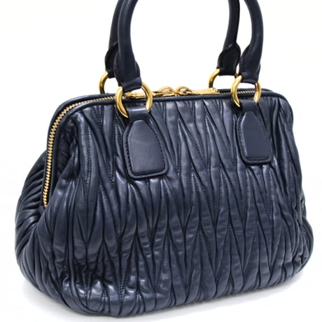 Miu Miu Matelasse Handbag Leather Navy #74610