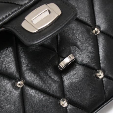 Miu Miu Matelasse Flap Shoulder Bag Studded Leather Black #74629