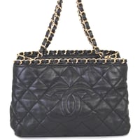 CHANEL Chain Me Tote Bag Quilted Caviar Black #69424
