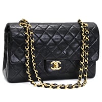 CHANEL Classic 23 Medium Double Flap Bag Quilted Lambskin Black ＃74958