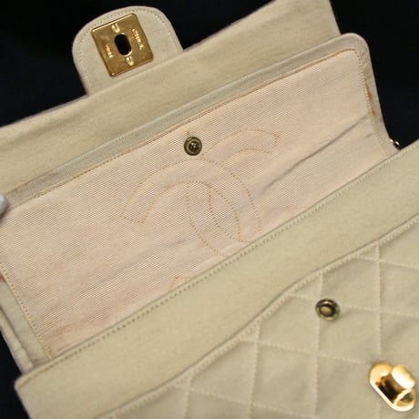 CHANEL Vintage Classic 25 Medium Double Flap Bag Quilted Jersey Beige ＃74846