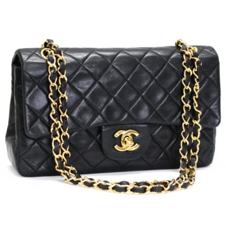 CHANEL Classic 23 Small Double Flap Bag Quilted Lambskin Black #75223