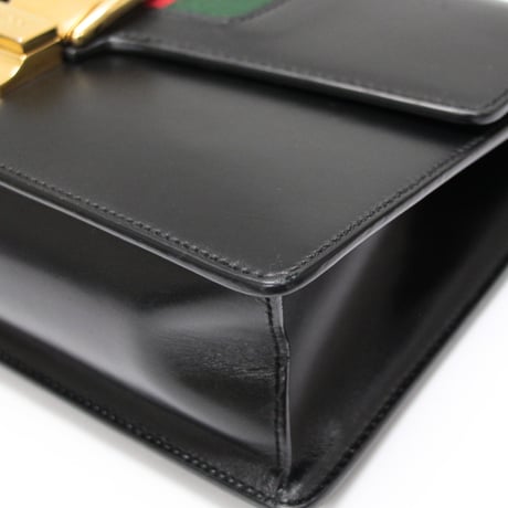 GUCCI Sylvie Flap Shoulder Bag Leather Black #74791