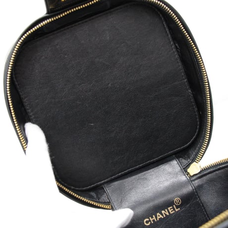 CHANEL Square Vanity Bag Quilted Patent Black #74281