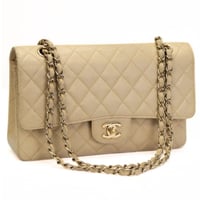 CHANEL Classic 25 Medium Double Flap Bag Quilted Caviar Beige ＃74654