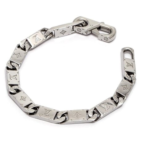 Louis Vuitton Monogram Chain Bracelet Grey Metal & Monogram Canvas. Size M
