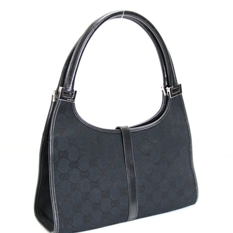 GUCCI Small Jackie Bardot Hobo Bag GG Canvas Leather Black #75231
