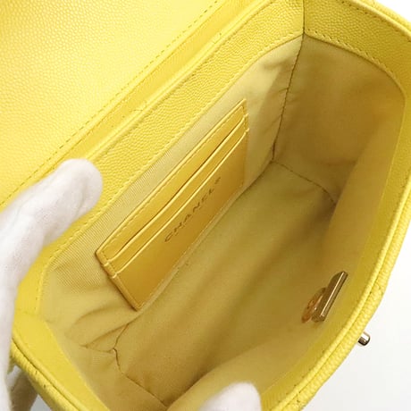 CHANEL Handy Box Vanity Bag Quilted Caviar Yellow #19221