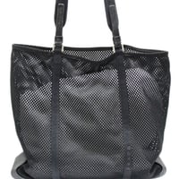 PRADA Sports Mesh Tote Bag Leather Canvas Black #74276