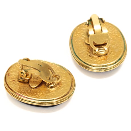 CHANEL CC Logo Button Clip-on Earrings Gold-toned Stone 93A #72485
