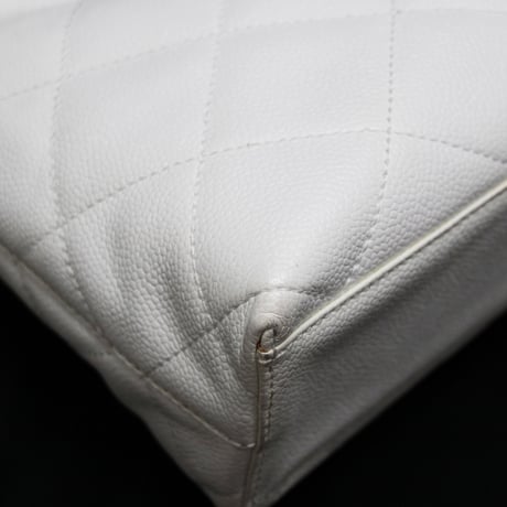 CHANEL Shopping Tote Bag with Plastic Chain Quilted Caviar White #75287