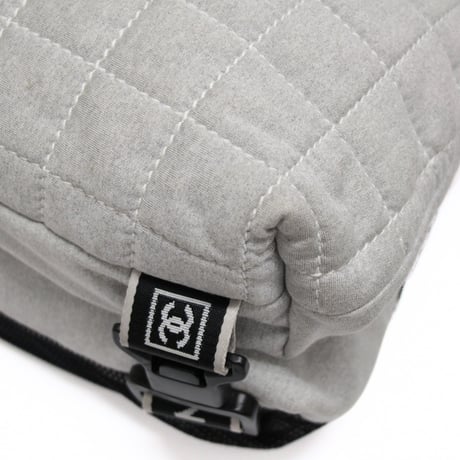CHANEL Sports Line Chocolate Bar Messenger Bag Quilted Fabric Gray #74405