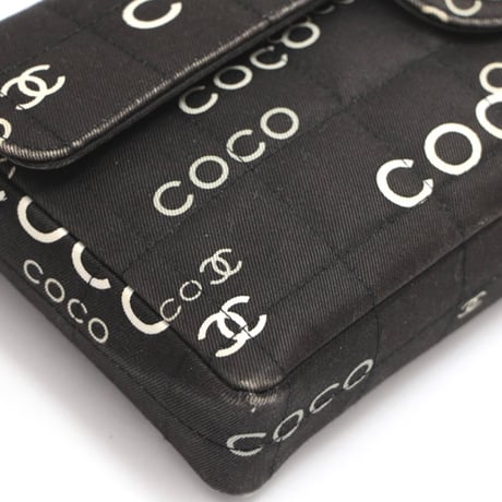 CHANEL COCO East West Chocolate Bar Flap Bag Canvas Black ＃69709
