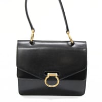 CELINE Gancini Double Flap Bag Leather Black #74810