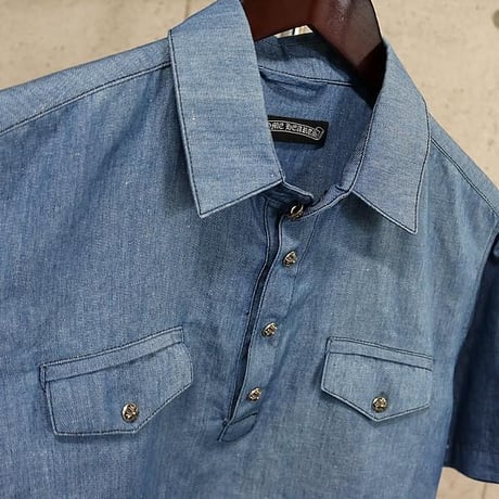 Chrome Hearts Cross Button Denim Polo Shirt with Cross Patch ＃102401