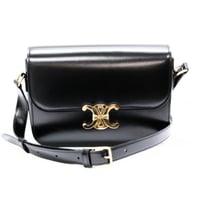 CELINE Classic Triomphe Shoulder Bag Calf Leather Black #75321