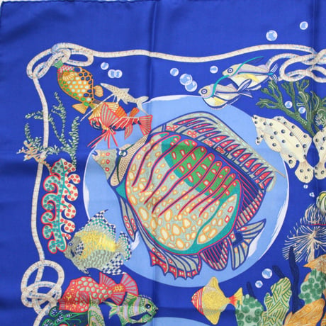 HERMES Carre 90 Silk 100% Scarf Stole "Grands Fonds" #75193