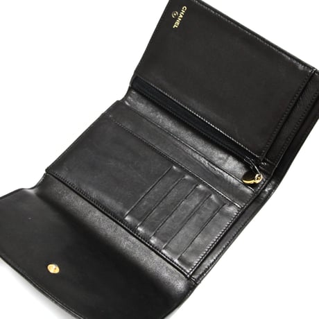CHANEL CC Logo Trifold Wallet Caviar Black #75200